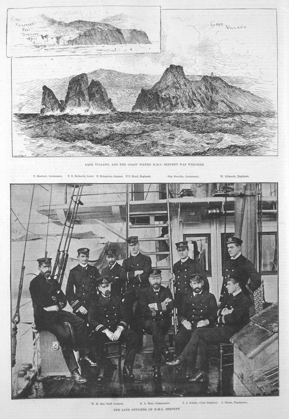 Gruppe von Männern in Mützen auf einem Boot sitzend mit scenischen Berg-, Wasser- und Himmelbildern oben und Text unten.