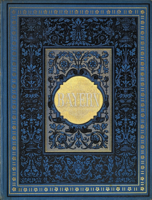 Ein blau-goldenes Buch mit dem Wort 'Bayern' auf dem kunstvoll gestalteten Cover.