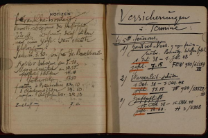 Offenes Buch mit handgeschriebenen deutschen Militärtagebucheinträgen, einschließlich Text und numerischen Daten, aus dem frühen 20. Jahrhundert.