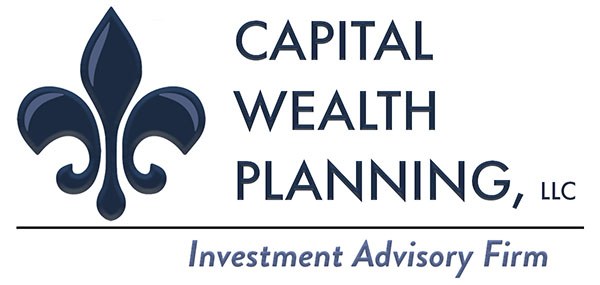 Logo der Capital Wealth Planning, LLC, einer Investmentberatungsfirma: ein blauer Kreis mit einer weißen Umrandung und einem weißen "C" in der Mitte, umgeben von einem weißen Ring mit den blau geschriebenen Wörtern "Capital Wealth Planning" und den darunter in Weiß geschriebenen Wörtern "Investment Advisory Firm".