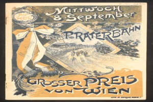 Ein retro-koncertplakat mit einem zentralen menschlichen Gesicht und dem Text 'Großer Preis von Wien' auf einem schwarzen Hintergrund.