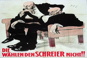 Ein deutscher Propagandaplakat für die NSDAP mit zwei Männern auf einem Sofa, mit Text über die Partei.